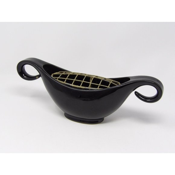 Vintage Denby Stoneware Console Bowl with Metal Cage Flower Frog Made in England - Picture 6 of 10